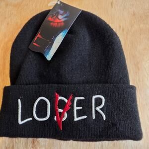 NWT "Loser Lover" Black embroidered Knit Beanie Inspired by Stephen King's IT